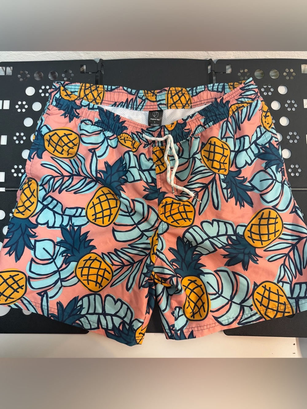 Pineapple Swim Shorts with Teal Leaves Original Use Coral